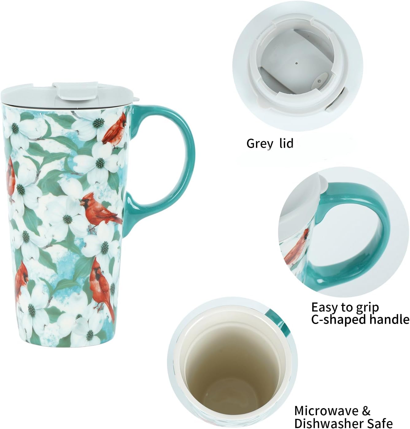 Topadorn Christmas Ceramic Coffee Travel Mug with Sealed Lid Tea Cup with Color Box, Microwave & Dishwasher Safe, 17oz Unique Coffee Mug for Latte & Hot Chocolate, Red Cardinals Bird - Image 8