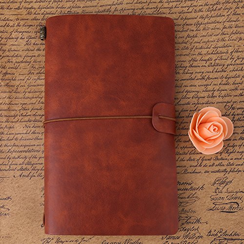 Hztyyier Classic Travel Notebook PU Leather Personalized Journal Diary Refillable Notepad for Men Women 5 Colors Optional(Brown) - Image 3