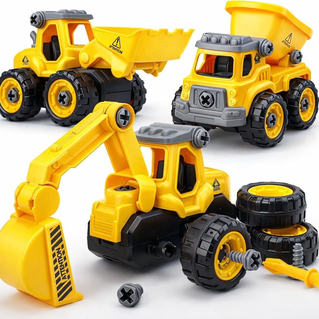 TOY Life Constructions Toys Vehicles Trucks Take Apart Toys Sandbox Toys Trucks Set Excavators Building Car Toys with Drills - Best Gifts Truck Toys for Boys Kids Toddlers 3 4 5 6 7 8 Years Old