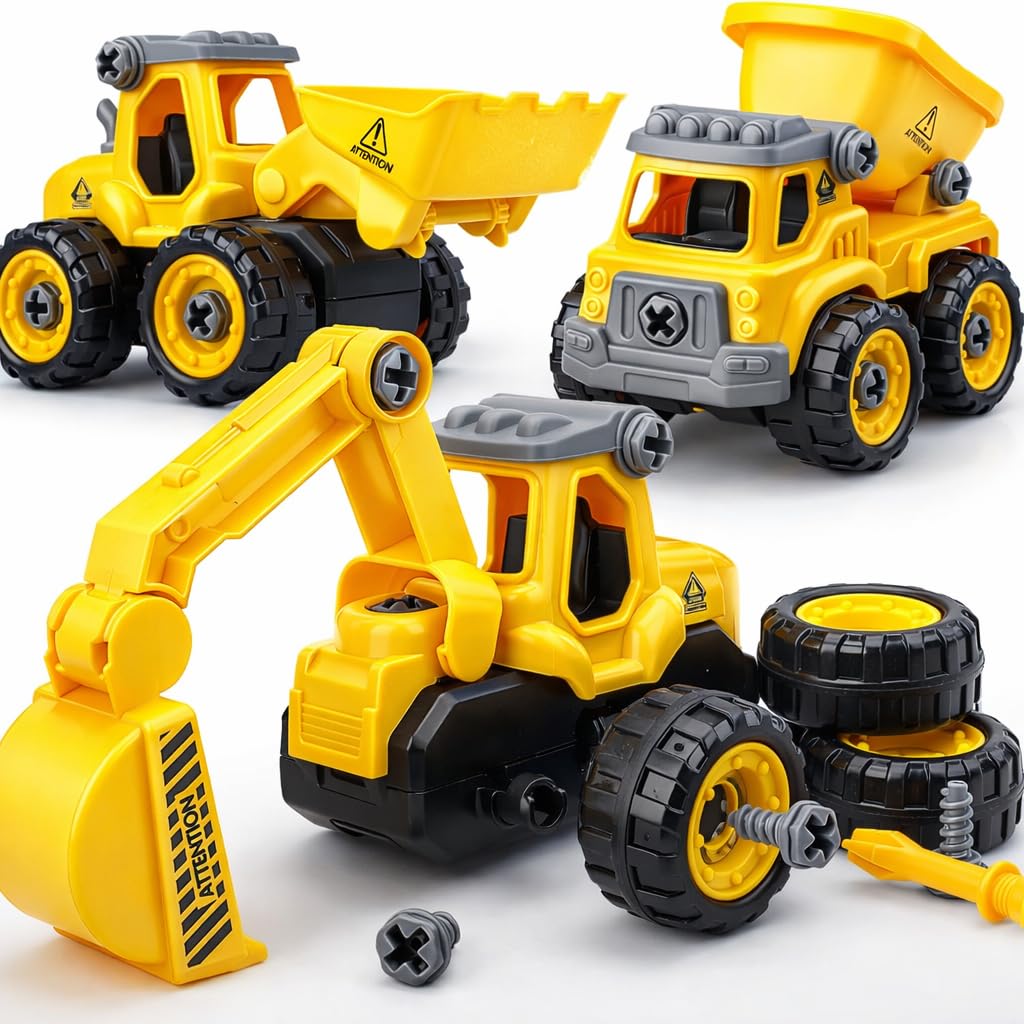 Constructions Toys Vehicles Trucks Take Apart Toys Sandbox Toys Trucks Set Excavators Building Car Toys with Drills - Best Gifts Truck Toys for Boys Kids Toddlers 3 4 5 6 7 8 Years Old