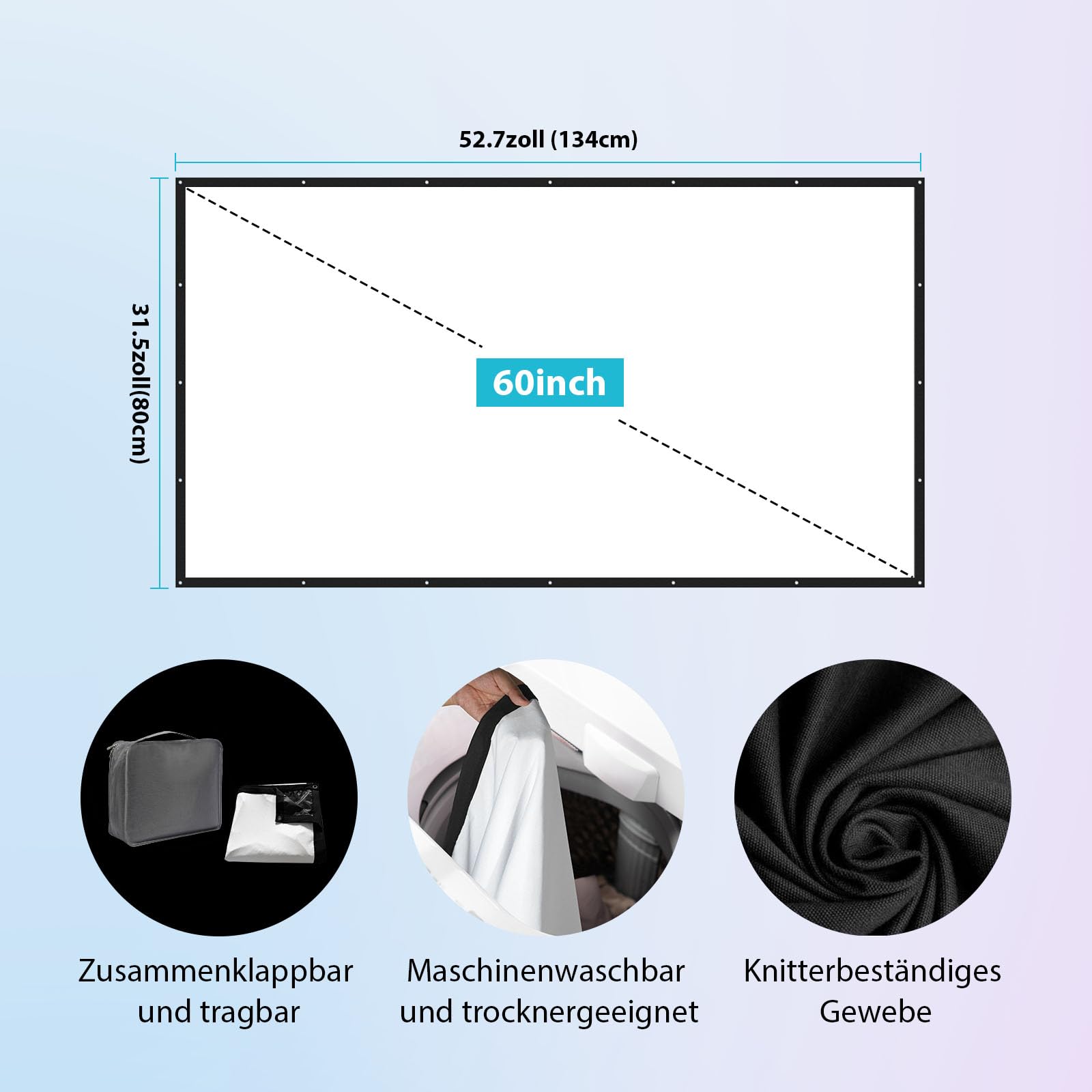 Beamer Leinwand 60 Zoll Outdoor: LEORFI Verbessert Schwarzer Hintergrund Schwarz undurchsichtig - Tragbare Projektionswand Indoor - Projektor Leinwand Faltbar Waschbar für Heimkino - mit Tragetasche