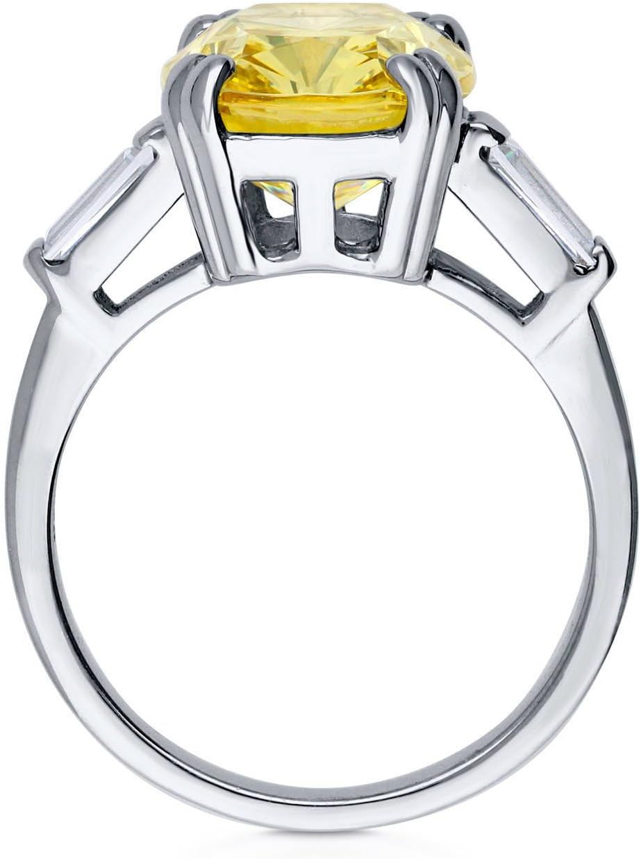 BERRICLE Sterling Silver CZ 3-Stone Solitaire Wedding Engagement Rings for Women, Cubic Zirconia Ring - Asscher, Cushion, Emerald, Pear, Round Cut - Canary Yellow, Green, Amethyst Purple Colors - Image 4