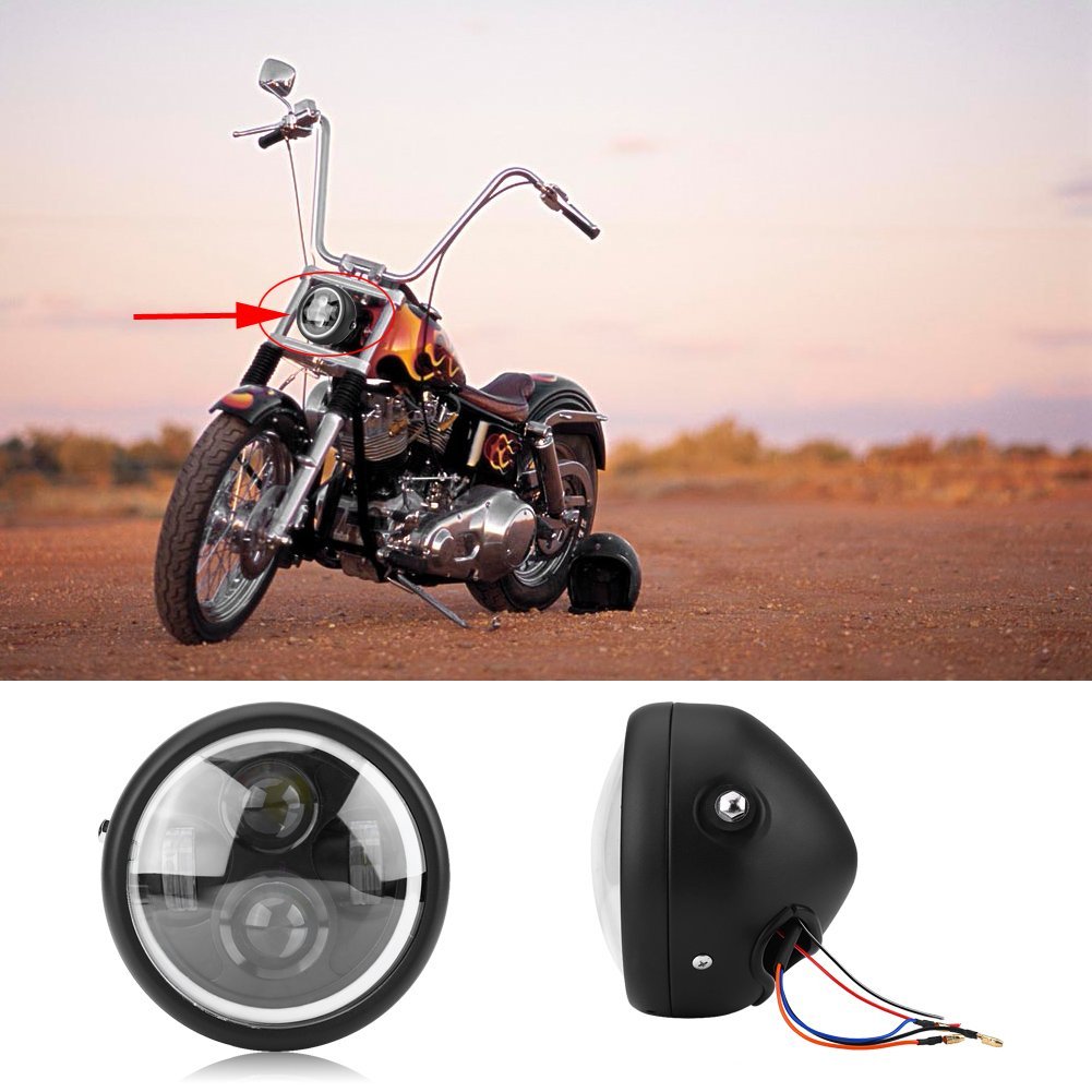 Phares Rond LED Angel Eyes 6 Pouces Pour Moto - Universel Cruiser, Chopper, Café Racer, Feux De Route/croisement/jour/clignotants