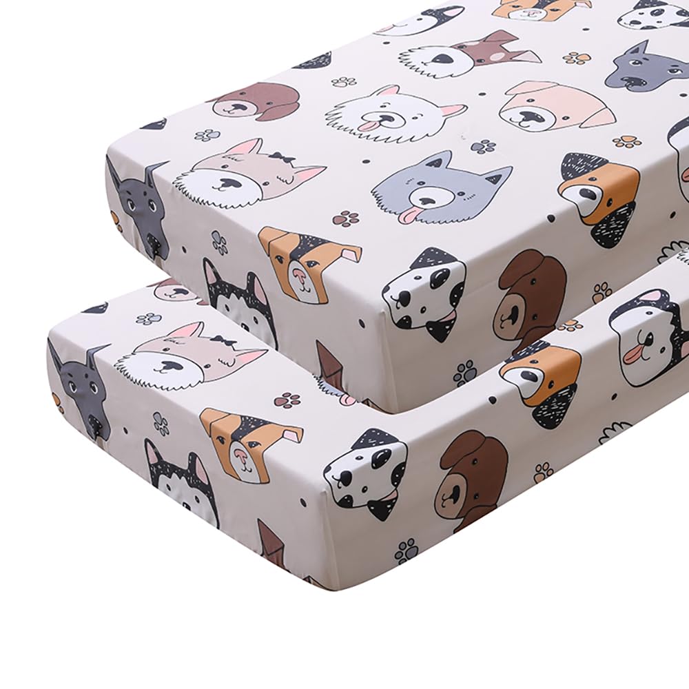 KWLOVER Soft Printed Crib Sheet for Boys Girls,2 Pack TPU Waterproof Crib Mattress Sheet or Toddler Bed Sheet, Baby Fitted Crib Sheet (Cream(Waterroof))