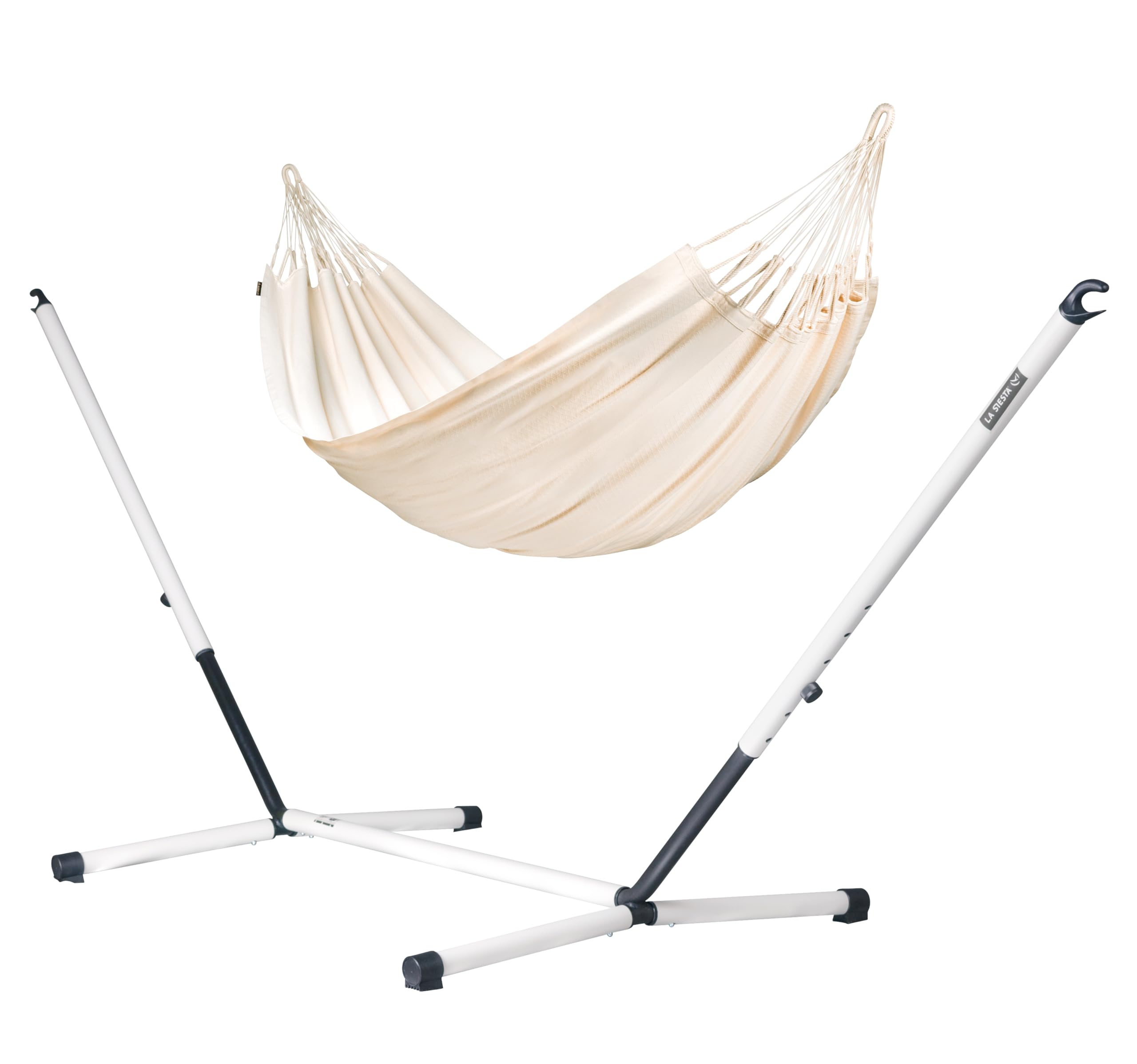 LA SIESTA® Modesta Amaca per 2 persone in cotone organico e supporto in acciaio, amaca da esterno, amaca portatile per interni, amaca portatile con manico, 2 posti, per giardino, balcone, modesta