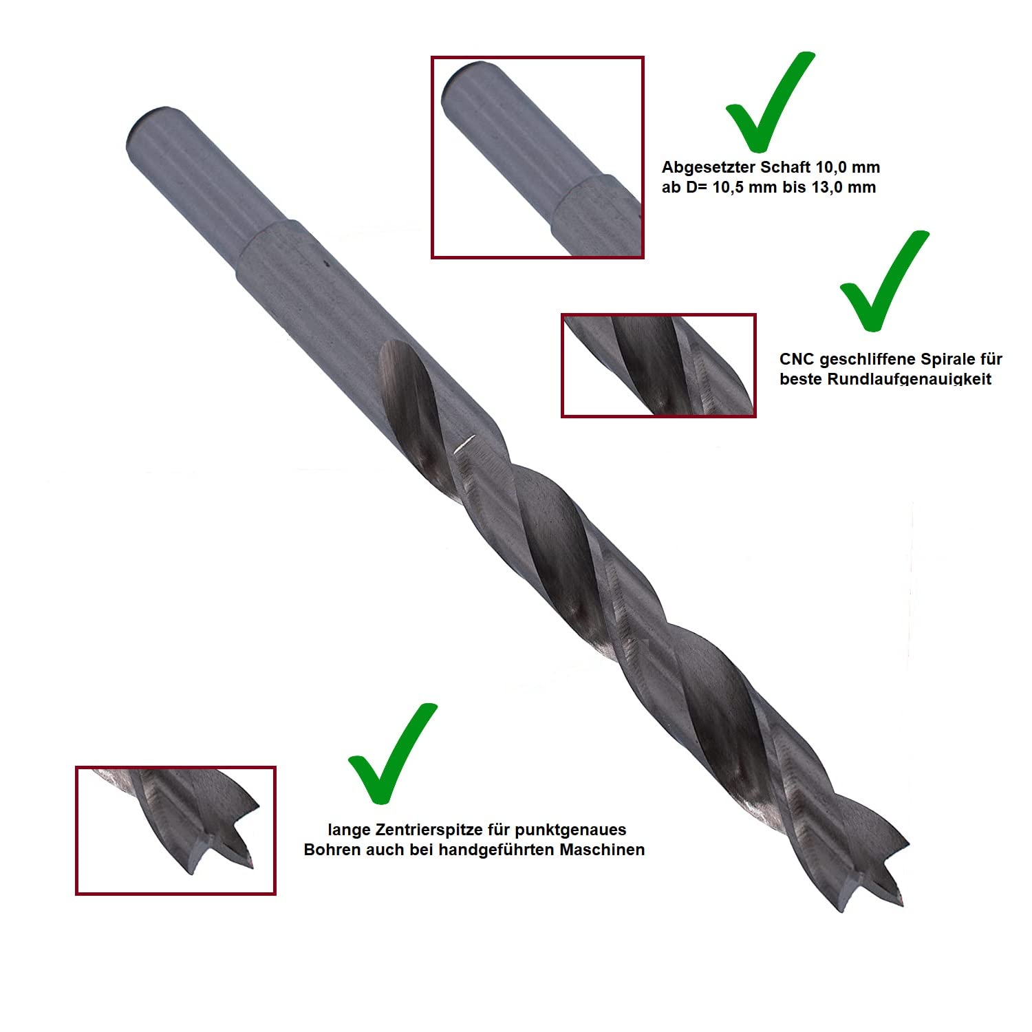 NEOTEC Holzbohrer-Set - 25-teilig, 1-13mm, 0,5mm steigend, für Holz, MDF, Spanplatte, Acryl, Schaft 10mm, Schwarz