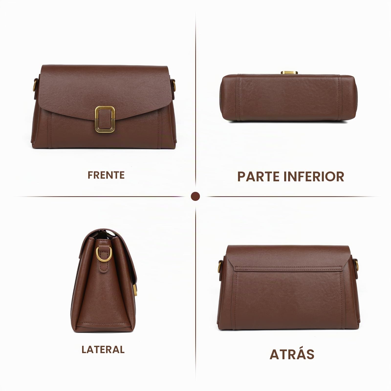 Bolso Bandolera Mujer de Cuero Genuino, Correa Ajustable | Cuero Genuino, 2 Correas Desmontables, Estilo Satchel, Compacto y Ligero, Ideal para Viajes, Uso Diario, Trabajo y Regalo