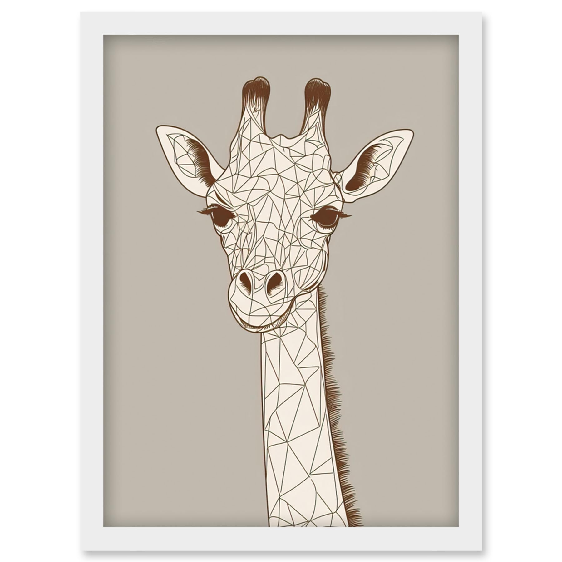Artery8 Cute Giraffe Head Line Drawing Illustration Artwork Framed Wall Art Print A4