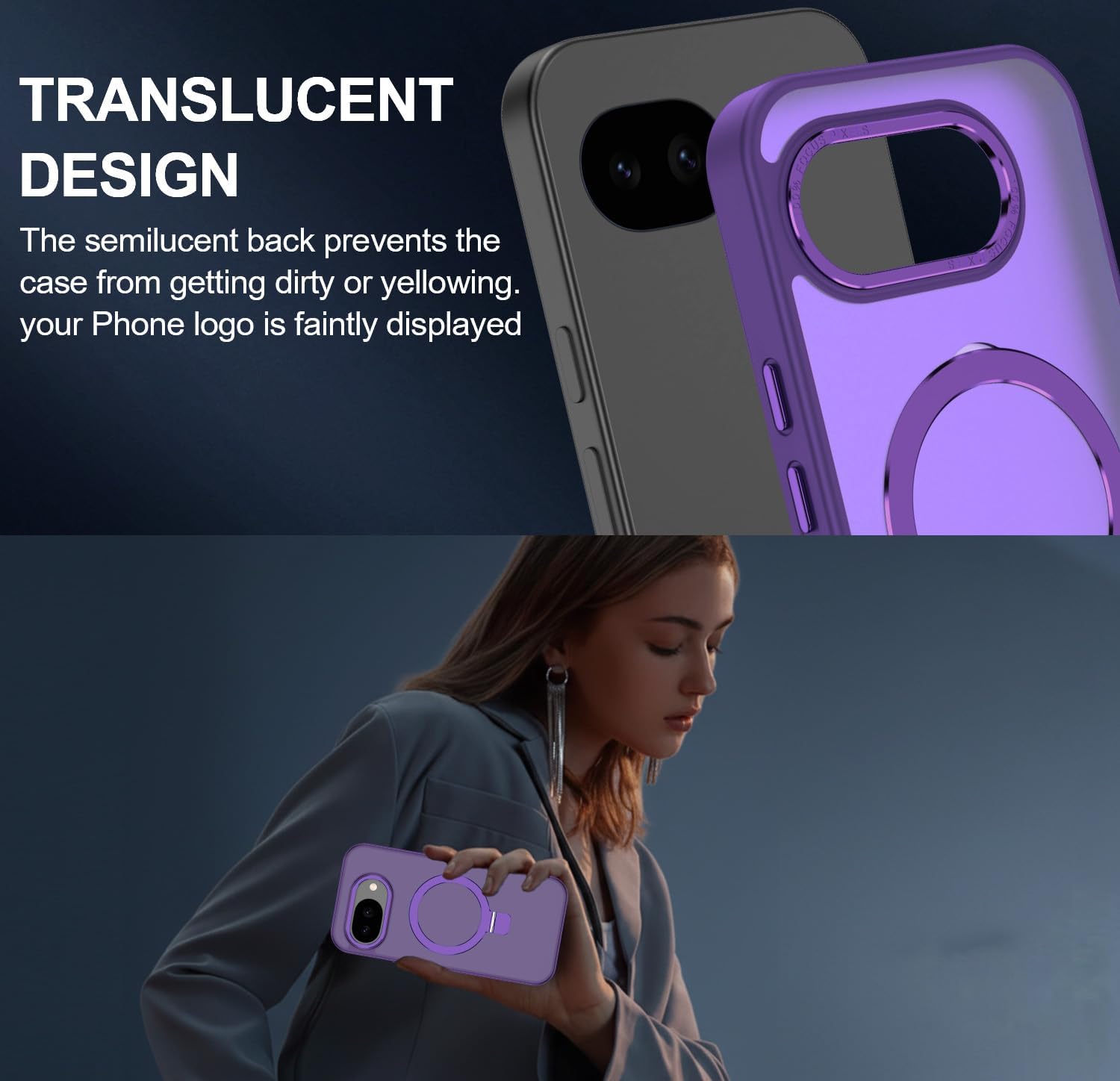 for Google Pixel 10A Case | Magnetic Kickstand Ring | Fit for MagSafe | Military-Grade Shockproof Protection | Slim Translucent Matte Cover, Deep Purple