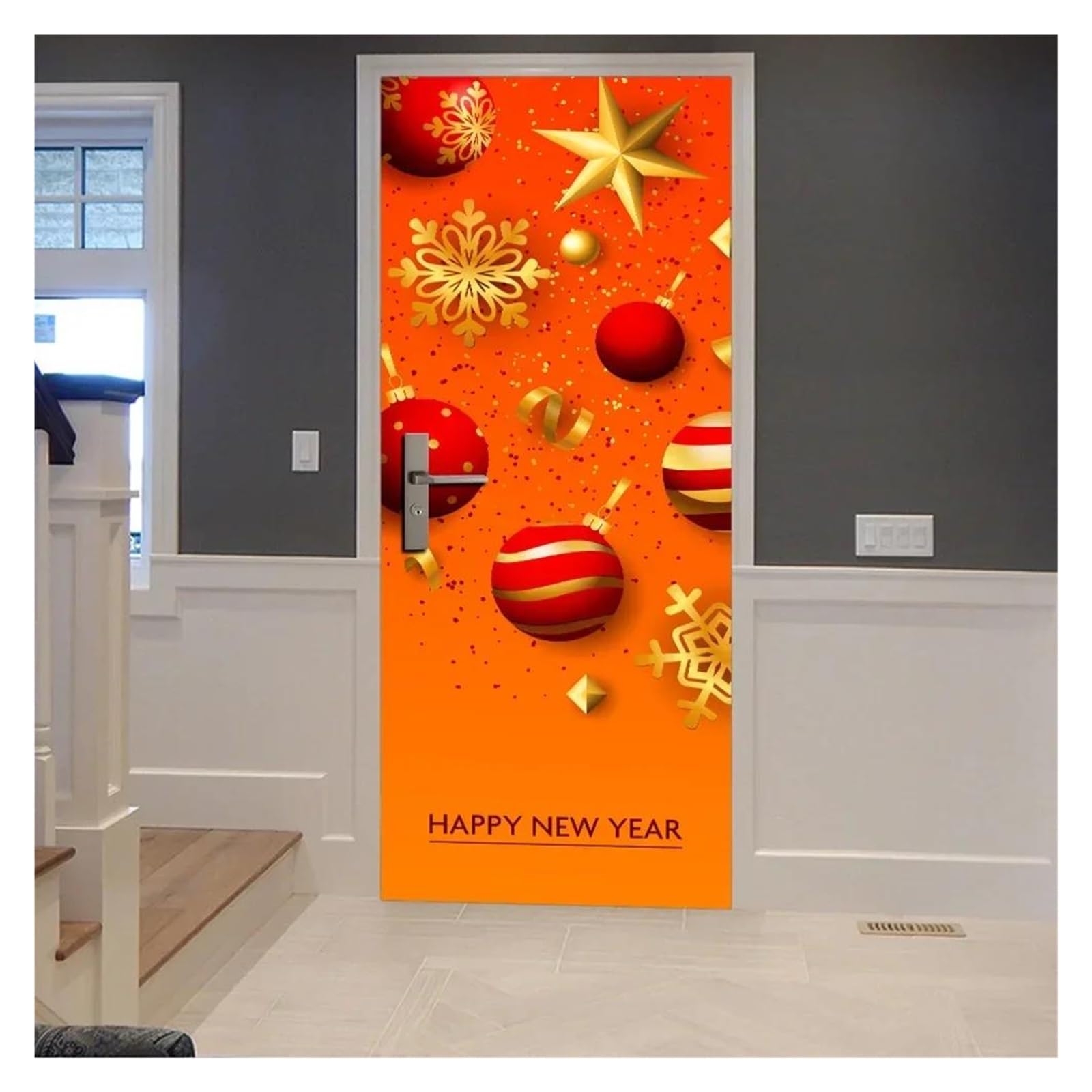 Papier peint détachable de Noël pour rénover une porte sans abîmer le mur