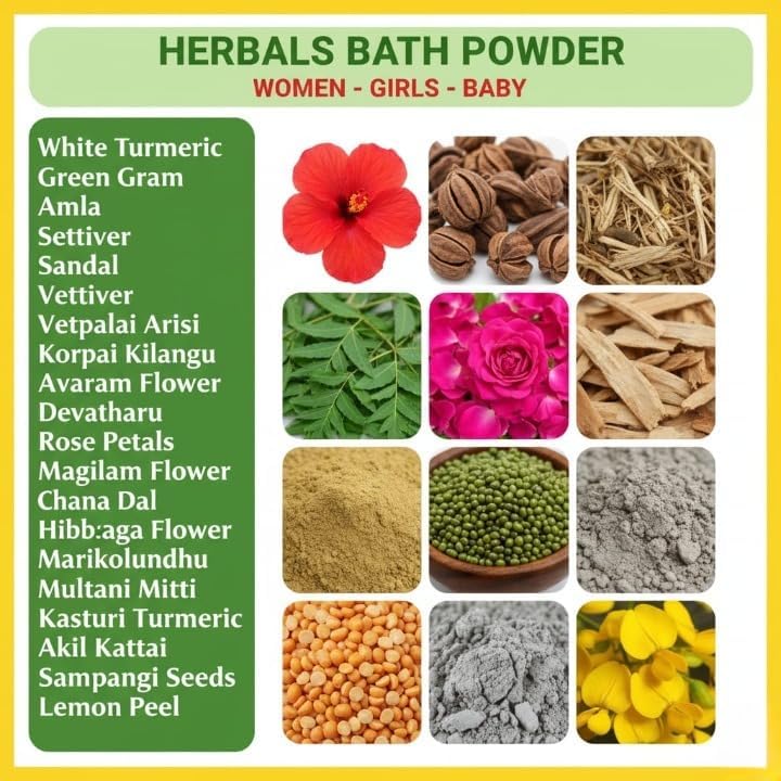 Herbal Bath Powder 100g | 21 Herbal Nalangu Maavu | Ubtan | Sunnipindi for Baby, Girls & Women