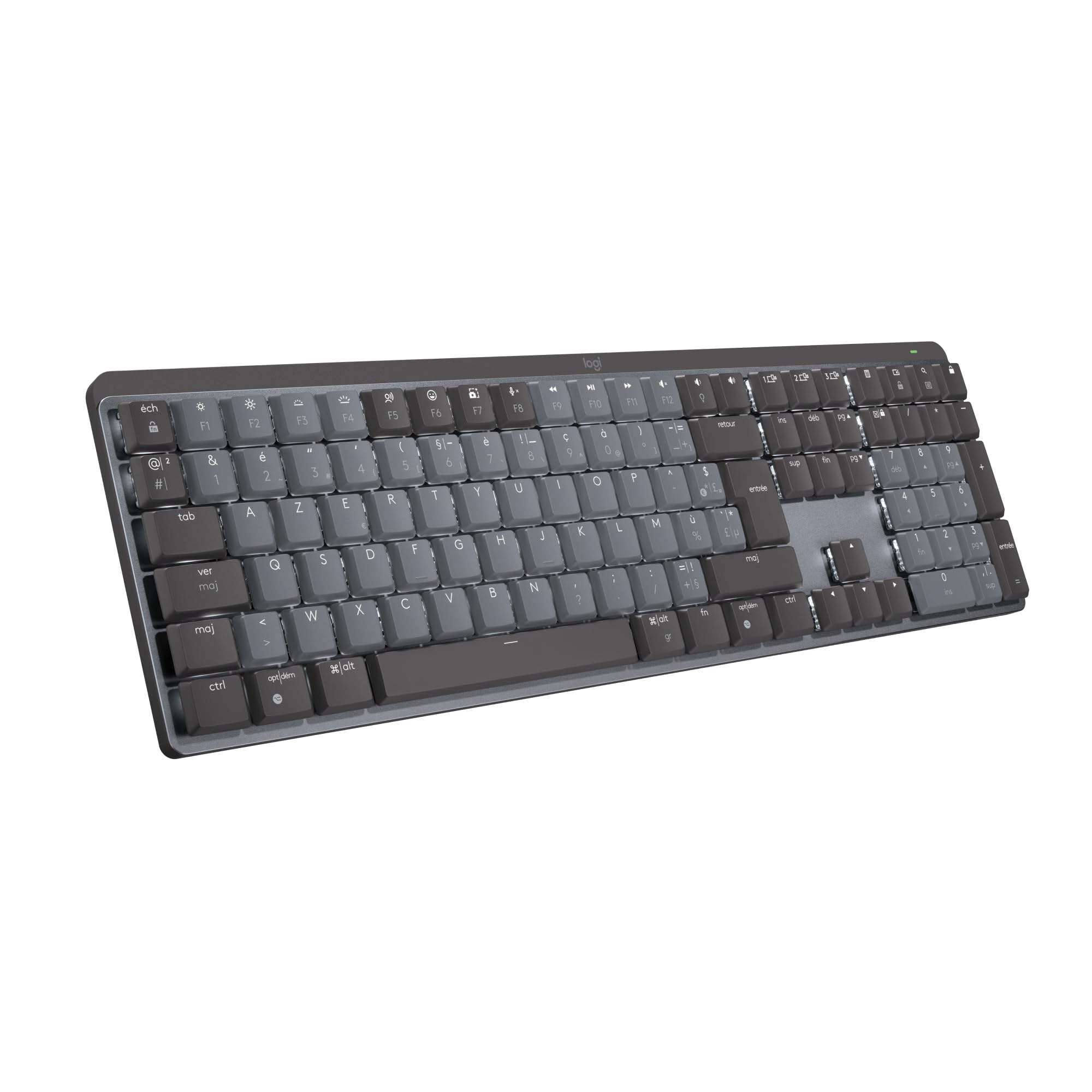 Logitech MX Mechanical Clavier sans Fil Rétroéclairé Performant, Boutons Tactiles Silencieux, Rétroéclairage, Bluetooth, USB-C, macOS, Windows, Linux, iOS, Android, Métal, Français AZERTY - Gris
