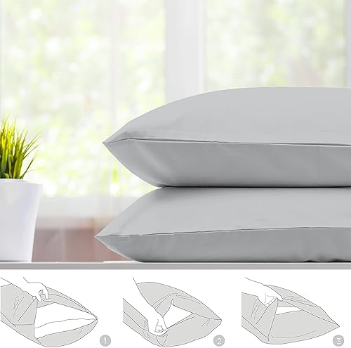 Miniatura 2 de Purity Home Juego de fundas de almohada de 400 hilos 100% algodón, juego de 2 piezas, fundas de almohada tamaño King (20 x 40 pulgadas), tejido