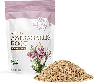 Halo Naturals Organic Astragalus Root Cut & Sifted, 4 Ounces (Astragalus membranaceus) USDA Certified | Resealable Pouch| Packaged in The USA