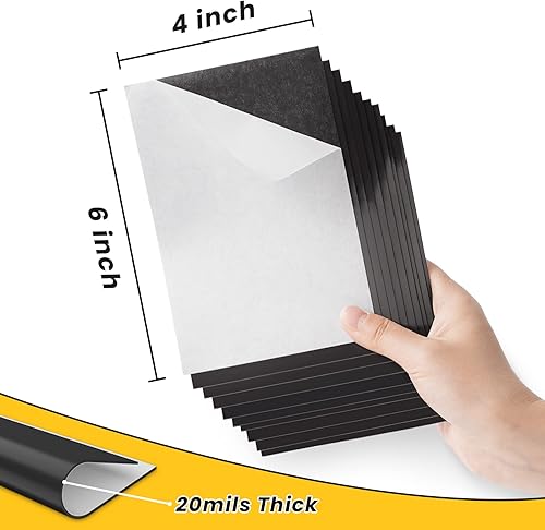 Miniatura 6 de WUDIME Hojas magnéticas con respaldo adhesivo, 4 x 6 pulgadas, paquete de 10 hojas magnéticas flexibles para nevera, hojas de imanes cortables con