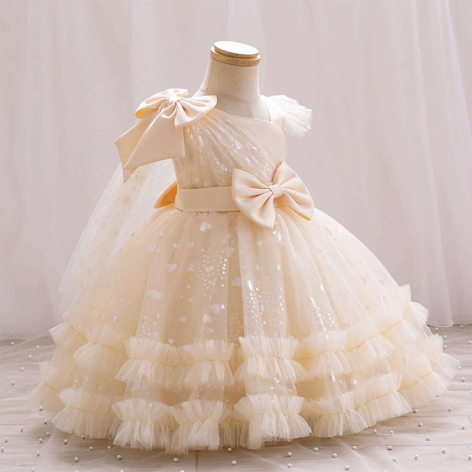 OBEEII Toddler Baby Girls Pageant Dress Sequins Heart Tulle Tutu Dress Flower Wedding Princess Birthday Party Prom Gown