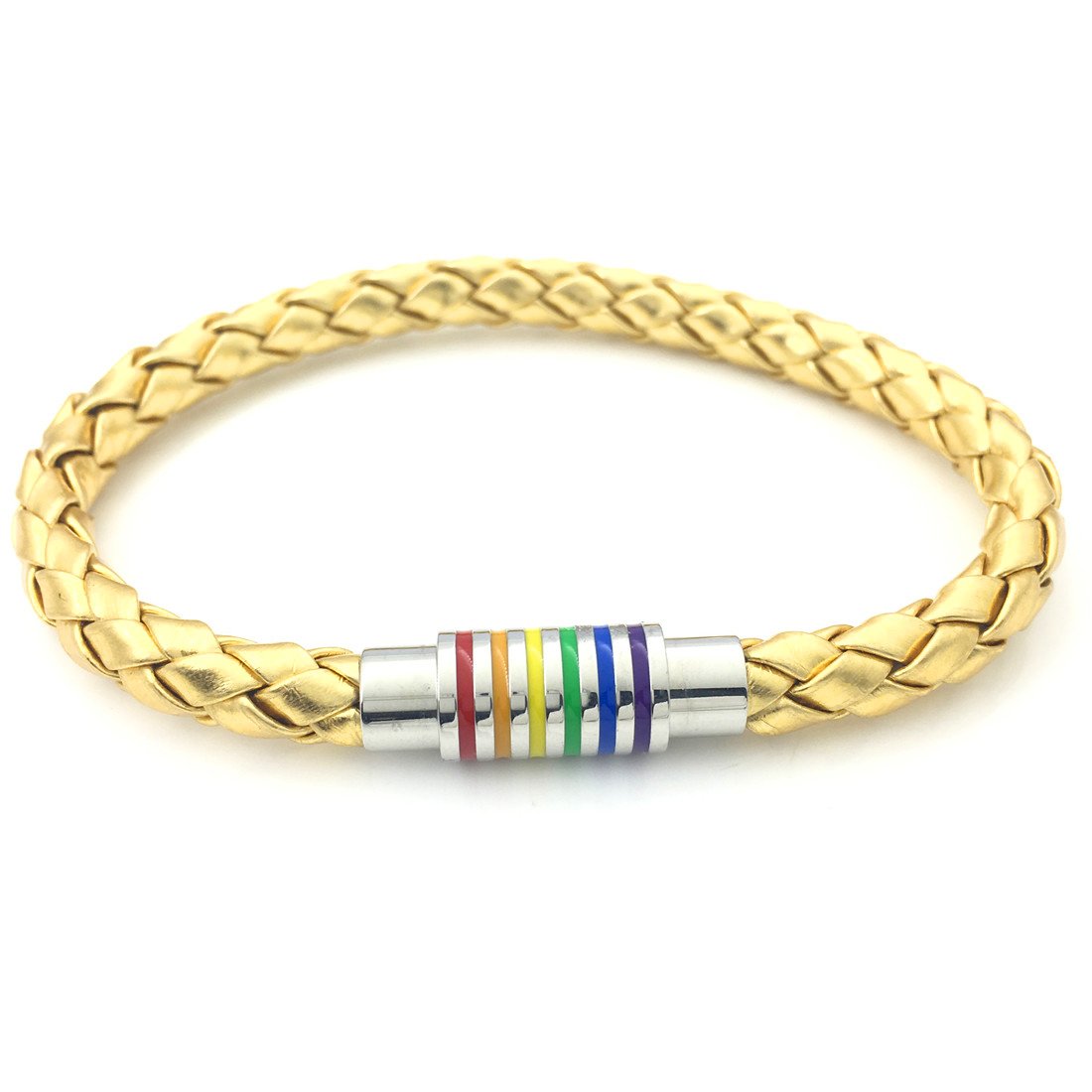INRENG Leather Braided LGBT Rainbow Bracelet Stainless Steel Bangle Gay Lesbian Pride Silver Gold