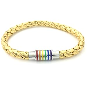 INRENG Leather Braided LGBT Rainbow Bracelet Stainless Steel Bangle Gay Lesbian Pride Silver Gold
