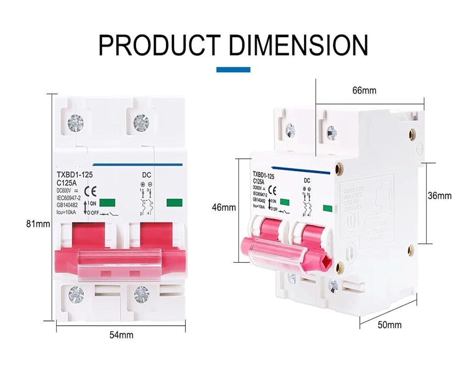 2P DC 600V ソーラーミニサーキットブレーカー バッテリースイッチ 125A 100A DC MCB 太陽光発電PVシステム