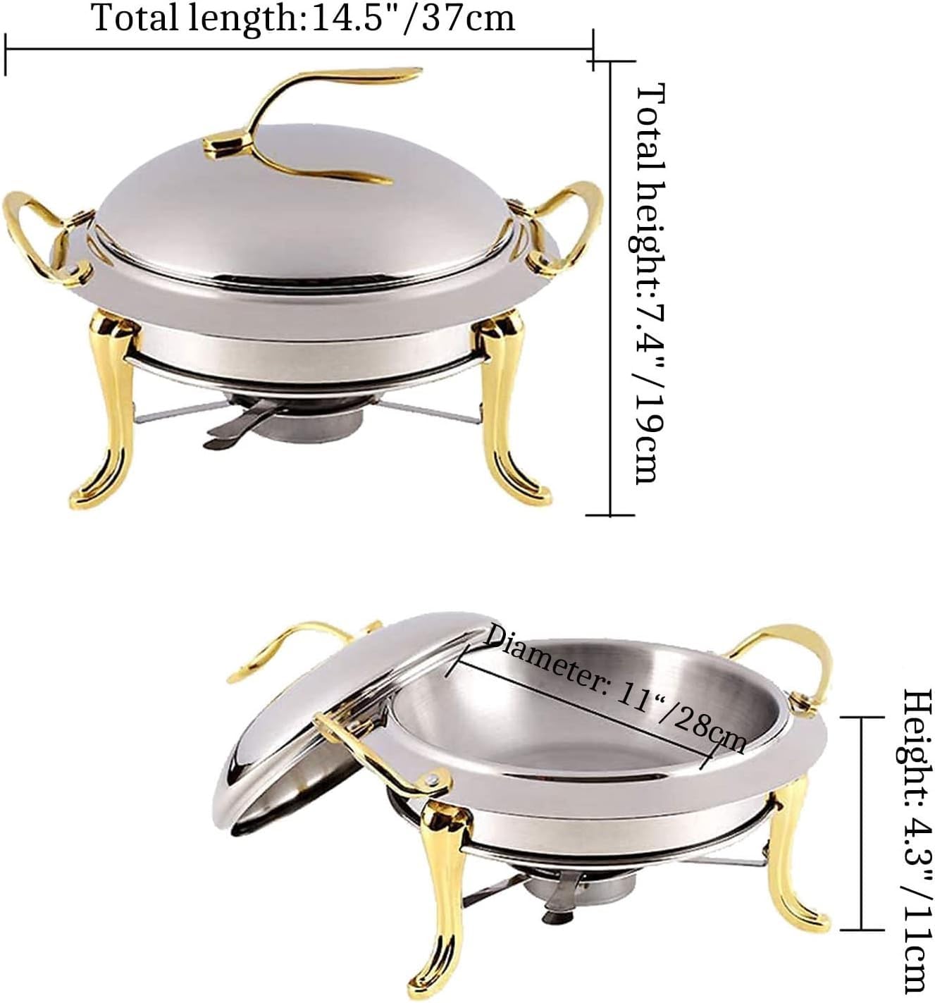 Zestaw Do Fondue 3L, Okrągły Serwer Bufetowy Ze Stali Nierdzewnej, Podgrzewacz Do Potraw Z Patelnią, Pokrywką I Stojakiem Na Paliwo Do Cateringu Na Przyjęcia Weselne I Ko-Silver-2pack