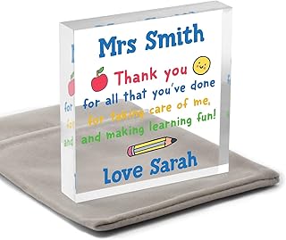 Teacher Thank You Gifts - PERSONALISED Thank You Gifts for Teacher, Teaching Assistant, Nursery Worker - End of School Term Gifts - Teacher Christmas - Teacher Appreciation Keepsake - With Grey Bag