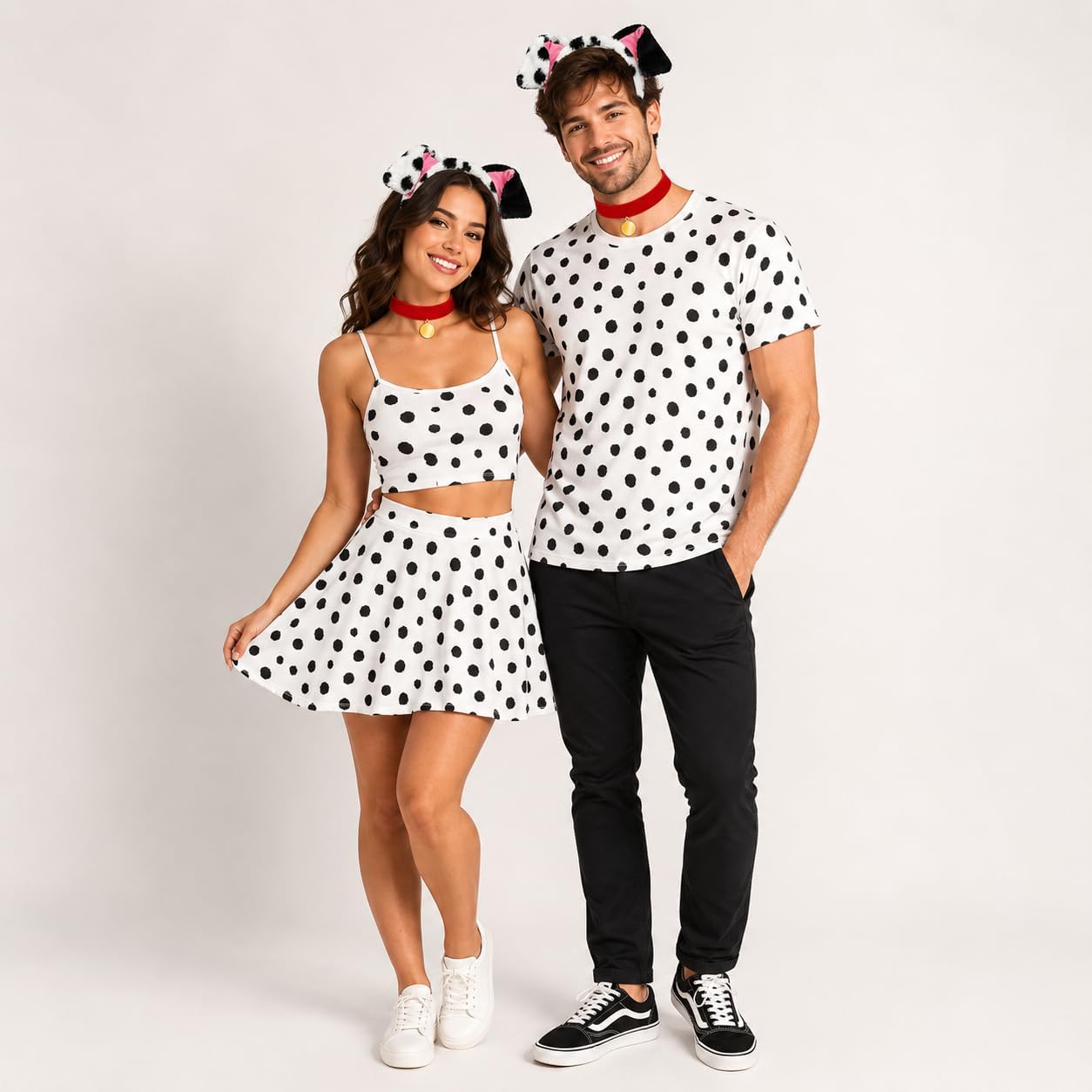 3 Pcs Halloween Dalmatian Costume Set Include Dog Ear Headband Velvet Choker Tail for Adults Kids Party Dress Up