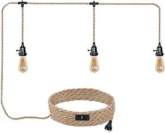 3 Light Plug-in Pendant Lights Cord Hanging Lamp Kit