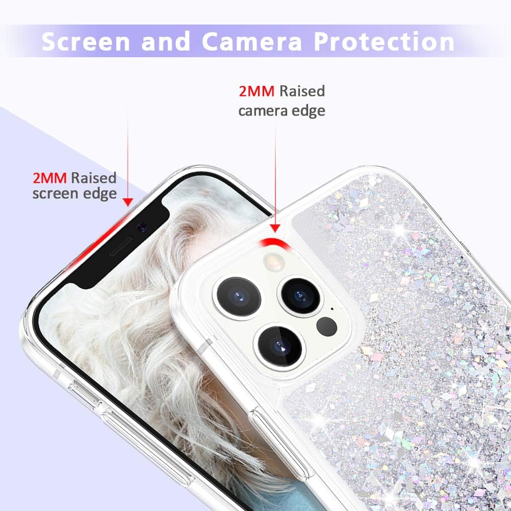 Maxdara Glitter Case for iPhone 12 Pro Max Case Girls Women Shiny Bling Sparkle Luxury Pretty Case with Screen Protector Soft TPU Protective Phone Case for iPhone 12 Pro Max 6.7 inches (Silver)