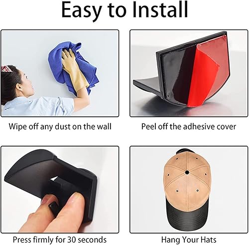 Miniatura 6 de Gengxin Paquete de 16 percheros para gorras de béisbol de pared, organizador de sombreros, organizador moderno para gorras de béisbol, perchas para