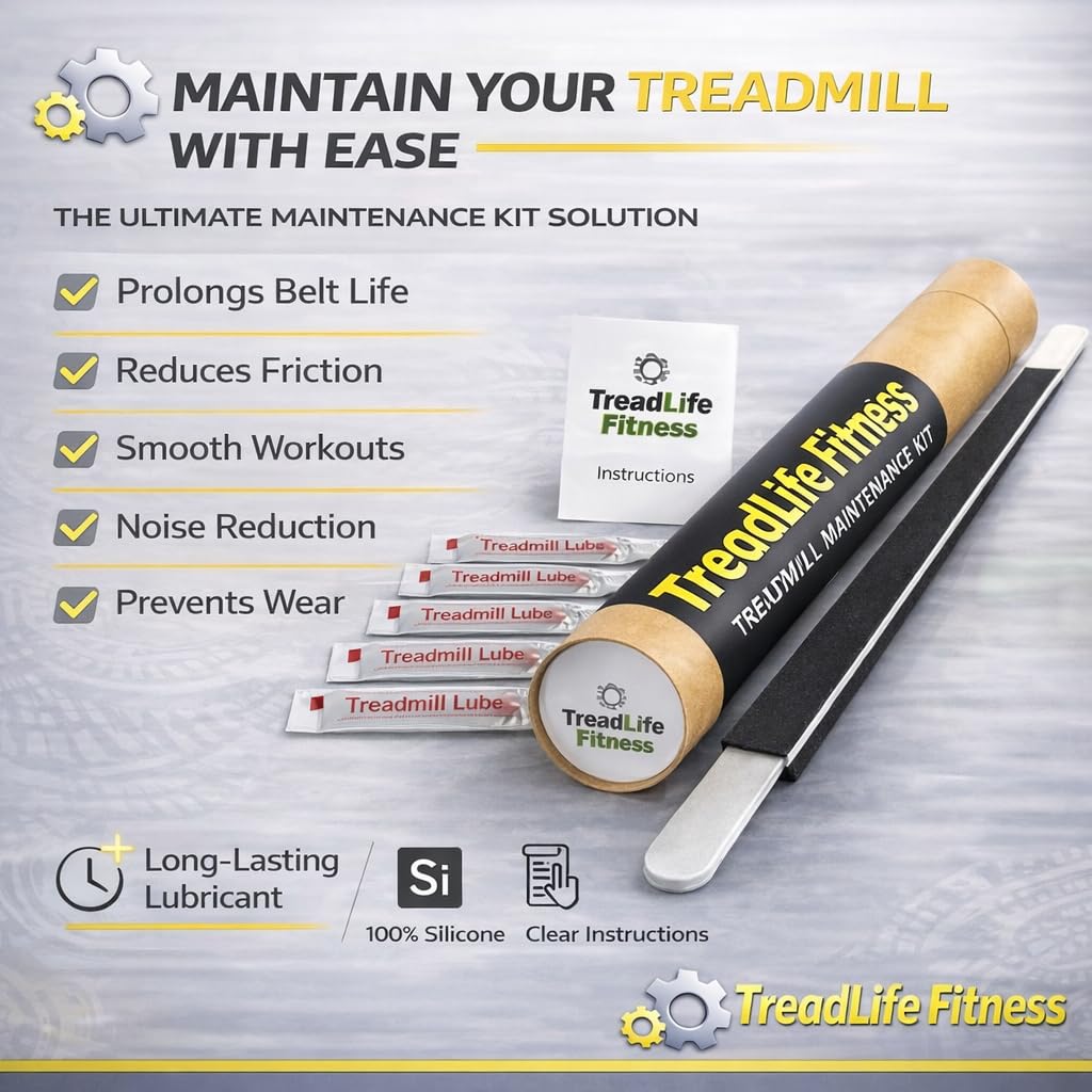 TreadLife Fitness Kit di manutenzione per tapis roulant | 5 applicazioni di lubrificante per tapis roulant per cintura | Lubrificante al 100% in silicone | Bacchetta applicatore extra larga "TruLube"