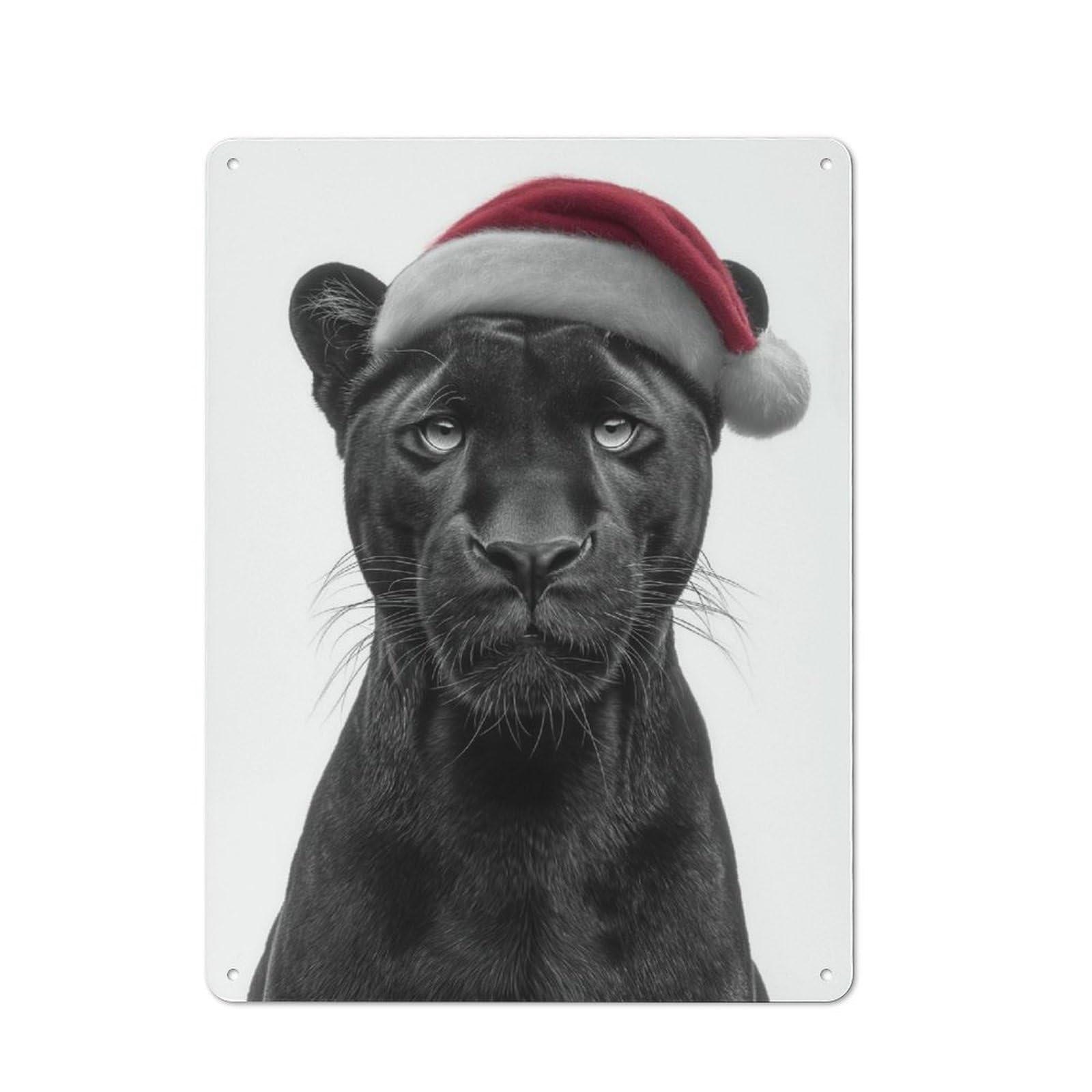 Junmoney Black Panther With Santa Hat 40X30cm Rustic Metal Sign With For Hobby Room Or Studio, Metal Sign Decor For Hobby Rooms And Studios
