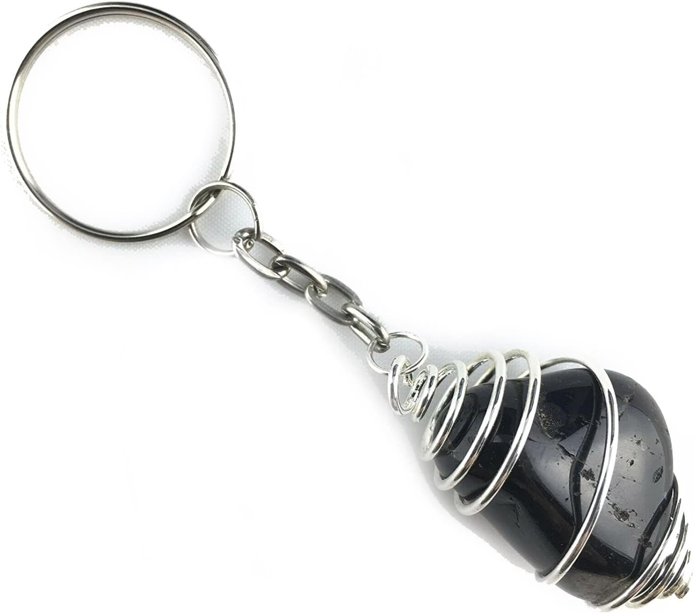 Natural Black Obsidian Crystal Tumble Key Chain Key Ring For Chakra And Reiki Healing (BLKTBLCHAIN)