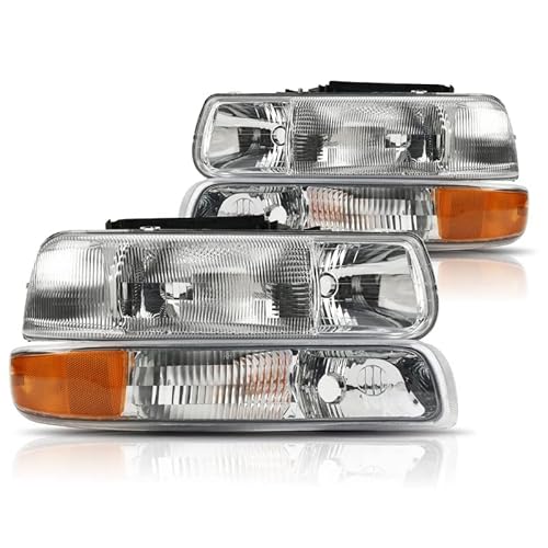 PHILTOP Headlight Assembly, Chrome Headlights Replacement Compatible with Silverado 3500, Tahoe, Suburban 2500, Suburban 1500, Silverado 2500 Amber Reflector Clear Lens Color