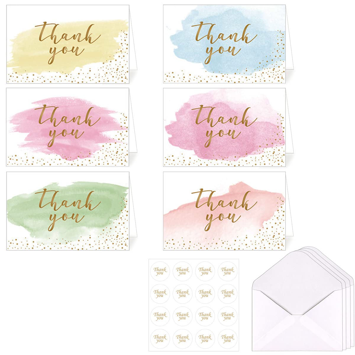 Rileys & Co Biglietti Ringraziamento con Buste Abbinate, 50 Pezzi, Decorati con Dettagli Oro, Interno Bianco da Scrivere, Biglietti Ringraziamento Matrimonio, Maestre e Comunioni (Blu Navy