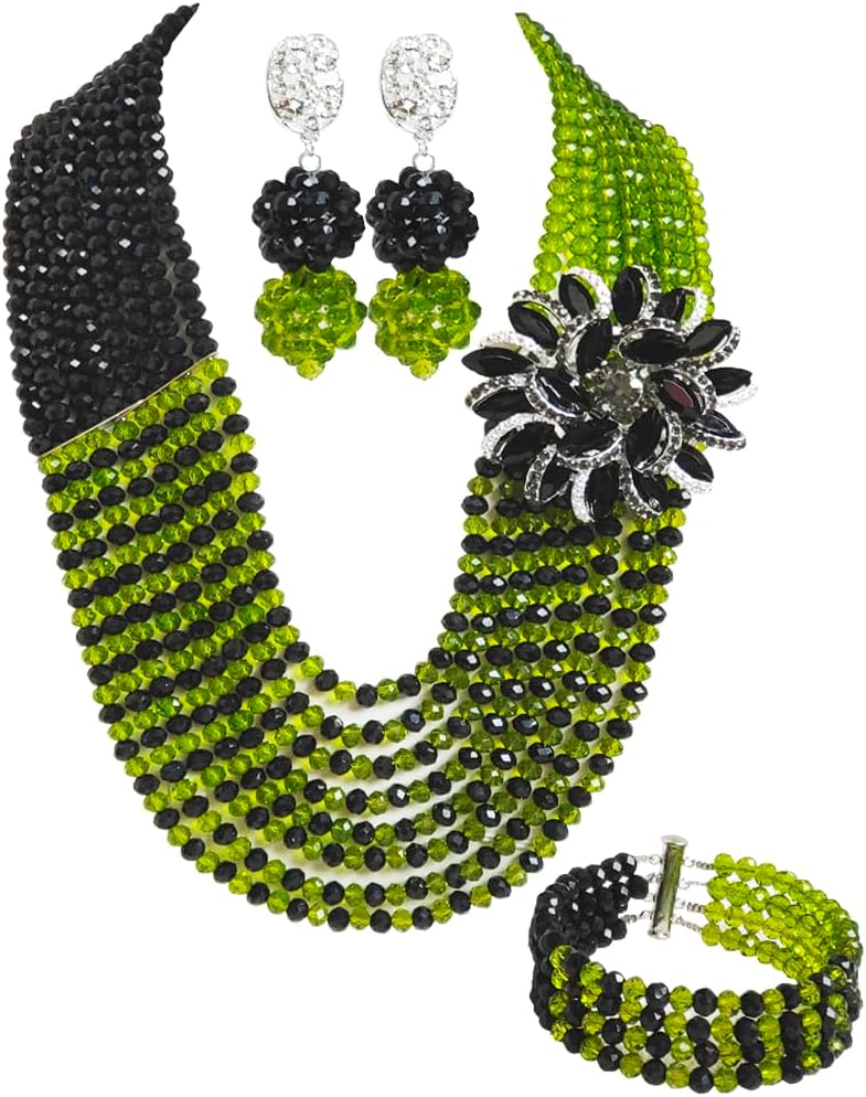 8 Rows African Jewelry for Women Nigerian Beads Wedding Necklace Set Bridal Jewelry Sets