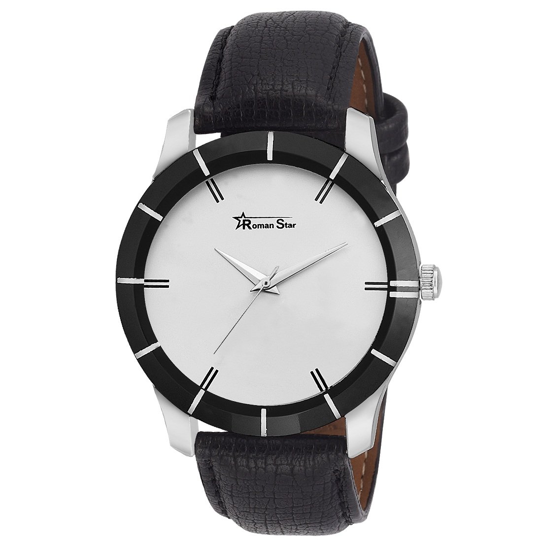 ROMAN STAR Mens N-1103 Silver Coloured with Black Leather Strap Analog Quartz Watch (B01NASM2P1) Amazon Price History, Amazon Price Tracker