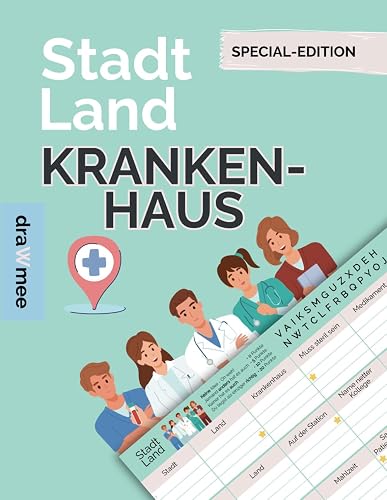 Stadt Land Krankenhaus - Quiz Geschenk für Krankenschwester, Pfleger, Arzt uvm: Spielblock mit 35 Blatt Din-A4 (Seiten zum Ausschneiden)