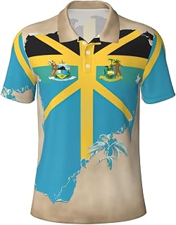 Bahamas Flag Map Mens Short Sleeve Polo Shirt, Performance Quick Dry Collared Shirt for Golf and Casual