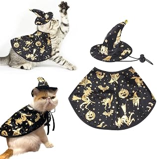 Pet Halloween Costumes Dogs Cats Halloween Witch Pet Costume Cape with Glitter Star Hat Wizard Cats Cosplay Clothes Apparel for Small Dogs Cats Halloween Party Decorations