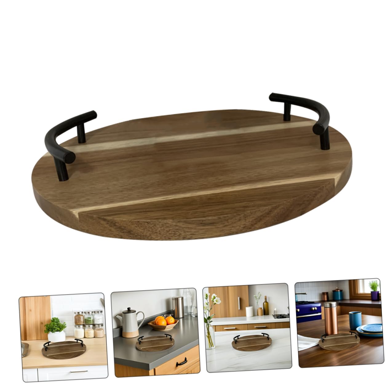 Holztablett Rund Mit Griffen Für Servieren Snacks Obst Frühstück Kuchentheke Couchtisch Holzplatte Handgehaltenes Snackbehälter Desserttablett