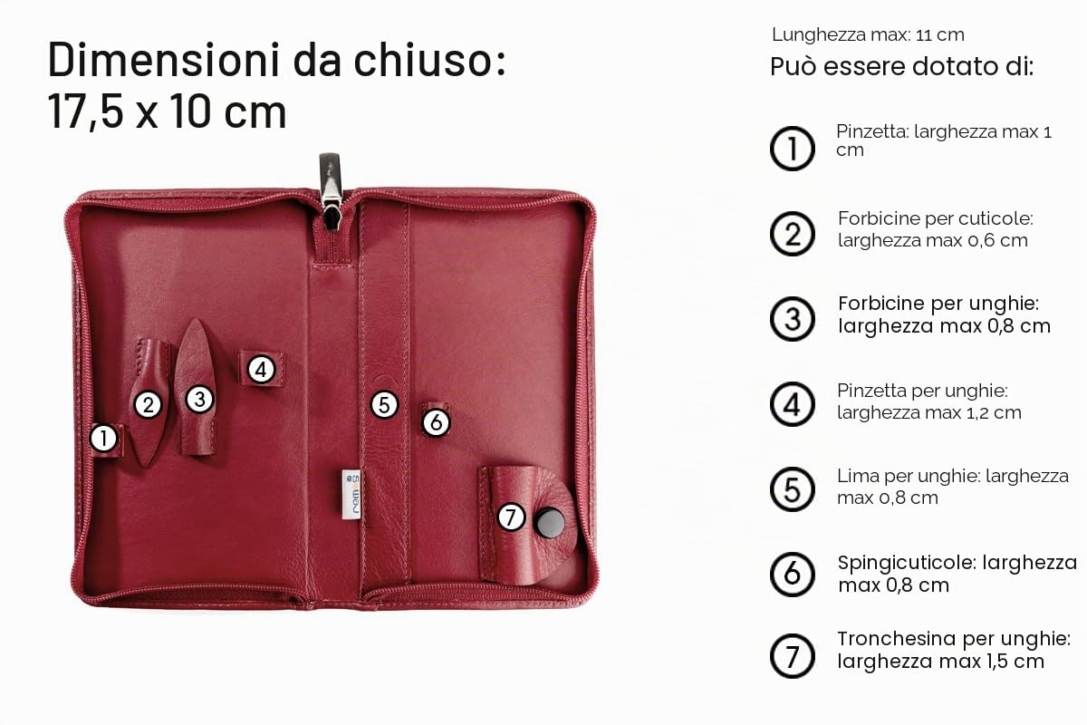 REMOS Set manicure in vera pelle, vuoto, per 7 strumenti - rosso