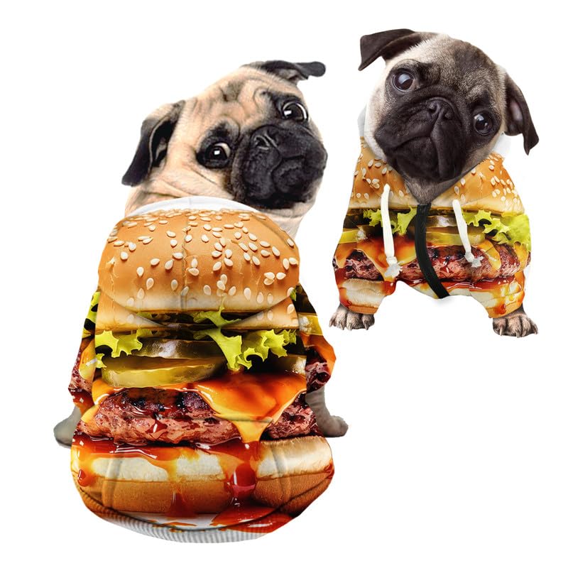Kuiaobaty Novelty Hamburger Print Small Dog Clothes Outfit, Fun Foods Pattern Dog Hoodie Pet Sweatshirt Jumpers Outfits for Medium Dogs — image 1