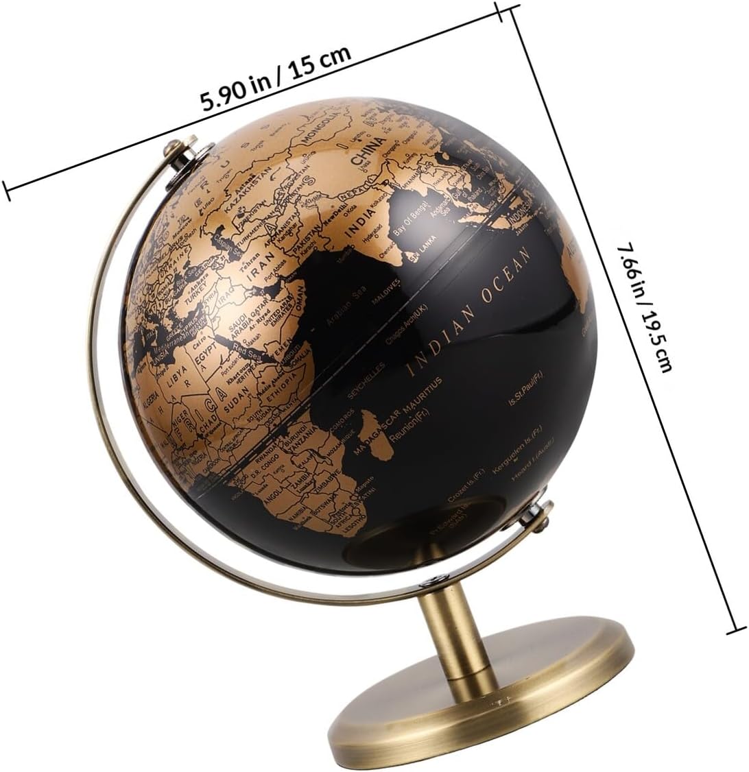Vintage 14Cm Desktop Globe with Bronze Base, Rotating Map, Antique Table Ornament for Home and Office Shelf Decor