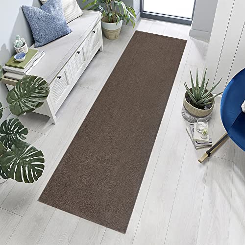 Jimri Teppich Läufer - Maschinengefertigter Kurzflor Läufer für Büro, Wohnzimmer, Schlafzimmer, Flur usw., Premium Polypropylen-Gewebe mit weicher Filzunterlage, Größe: 80x250 cm, Braun-Taupe