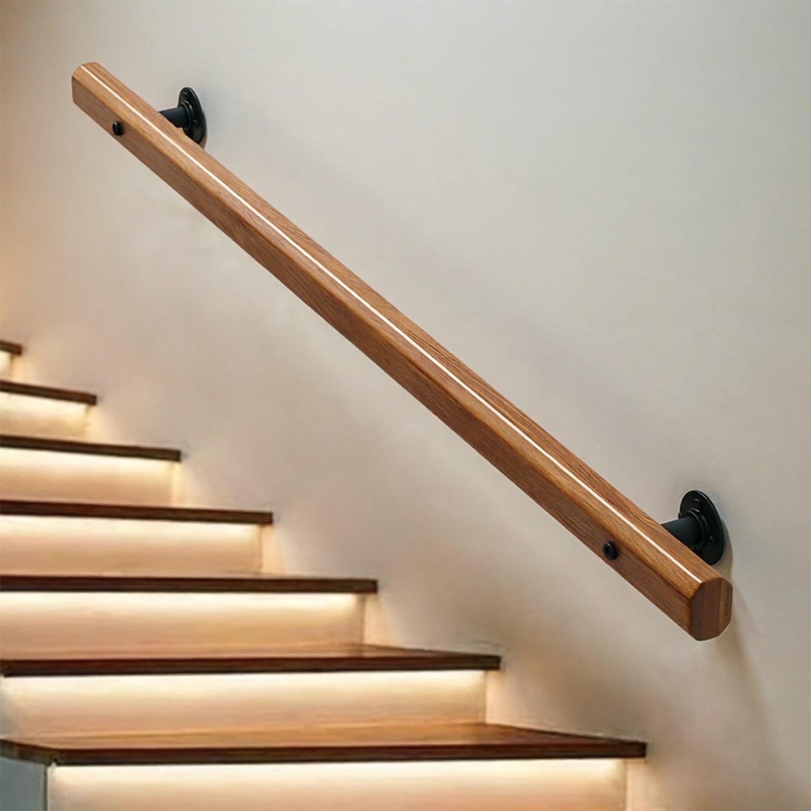 Wall-Mounted Handrail - Non-Slip Safety Railing for Indoor & Outdoor Hallways - Solid Wood Stair Banister(9.2ft/280cm)