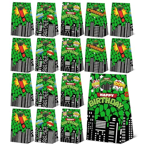 24pcs Super Turtle Hero Party Favors Bags with Stickers Hero Theme Goodie Bags Party Favor Treat Bags for Turtle Theme Birthday Party Decorations