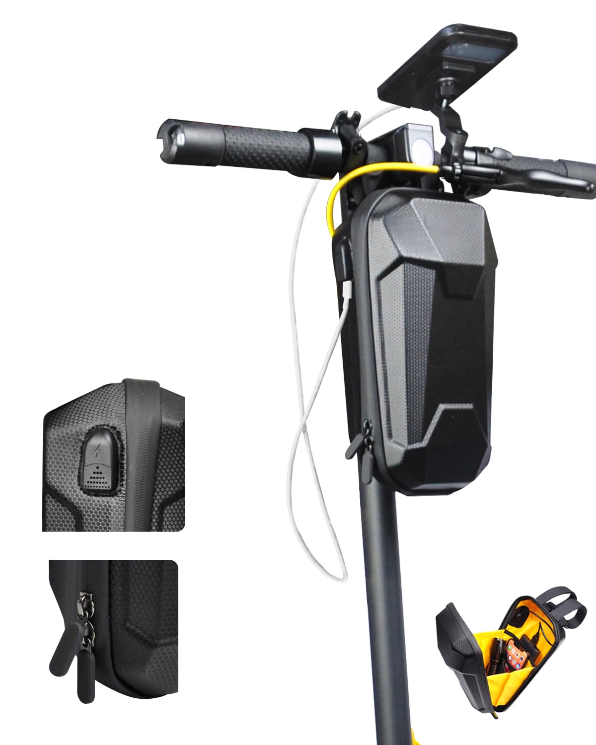 KALLAK Electric Scooter Bag with USB Charging Port, Capacity 4L, Rigid Flexible Waterproof Case, Ideal for Handlebars