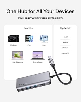 Amazon.com: Belkin USB C Hub, 4-in-1 Multi-Port Laptop Dock