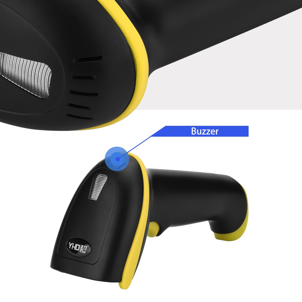 ciciglow Lettore Scanner, Scanner di Codici a Barre Wireless Portatile modalità di Connessione Doppia da 2,4 GHz Alta Sensibilità per Magazzino, Supermercato, Hotel e Altro(Giallo)