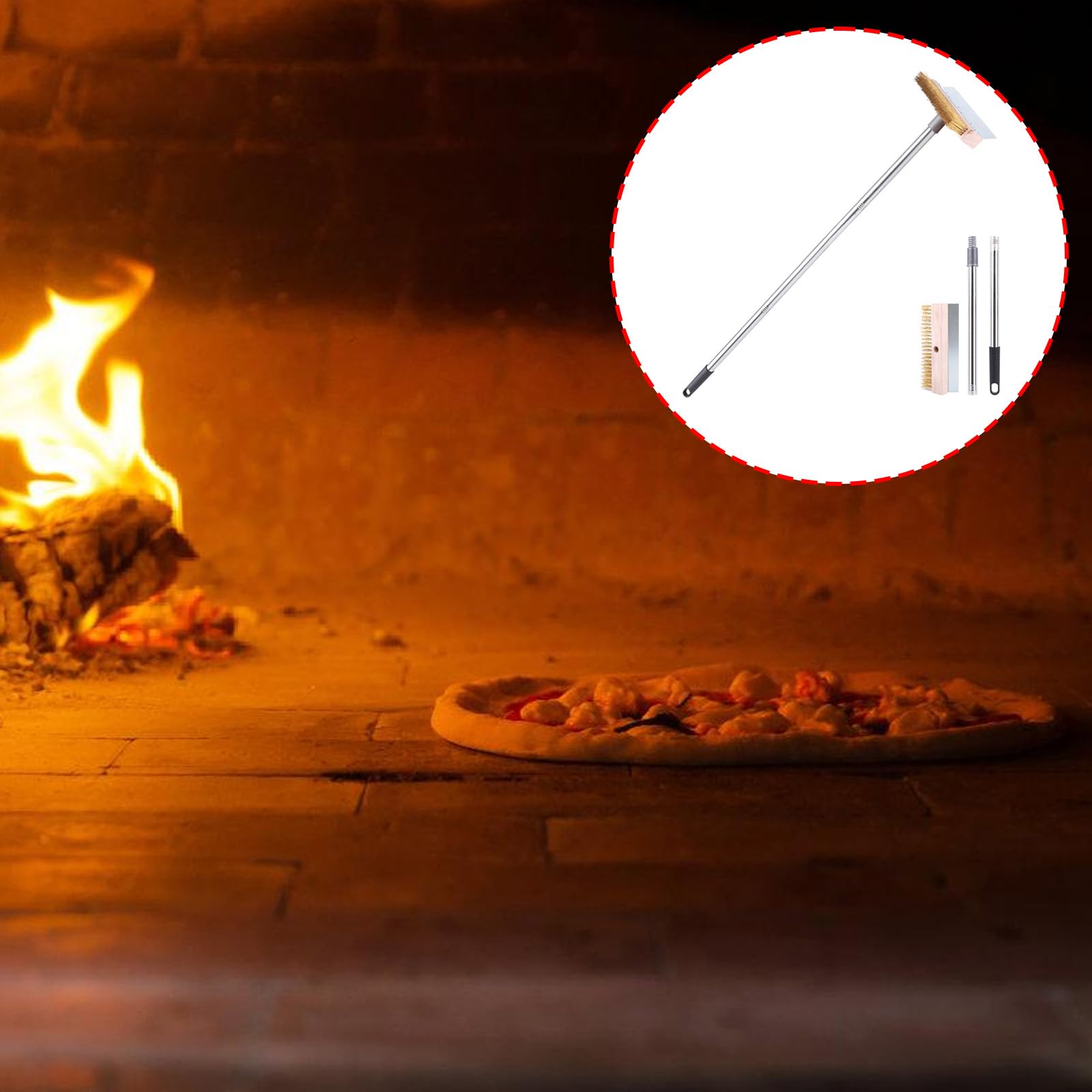 Haltbarkeit Pizzastein Reinigungsbürste Kupferborsten Pizzaofenbürste Metallschaber für effiziente Grillwartung Steinreinigung